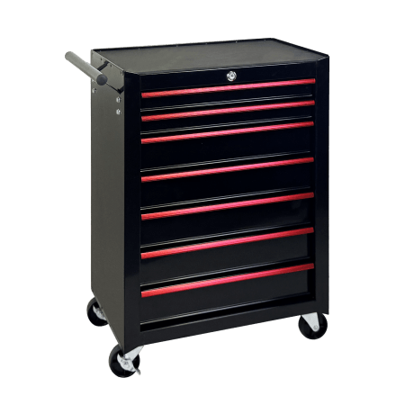 7-Drawer Rolling Tool Storage Cabinet With Detachable Top Tool Box, Universal Lockable Wheels, Adjustable Shelf, Locking Mechanism, Metal Tool Cart For Garage Workshop,Dark Space Black